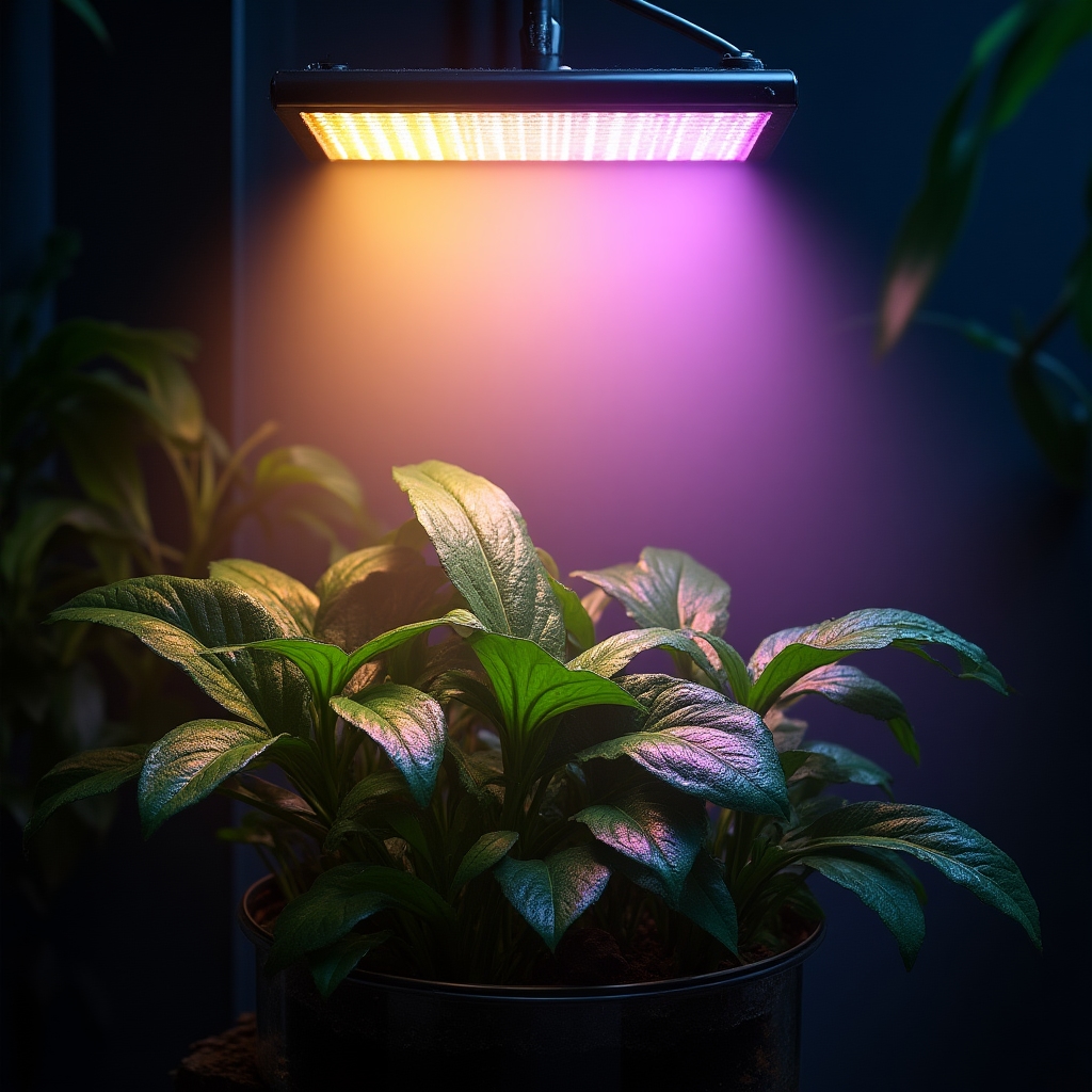Panel de iluminación LED de espectro completo sobre un terrario tropical