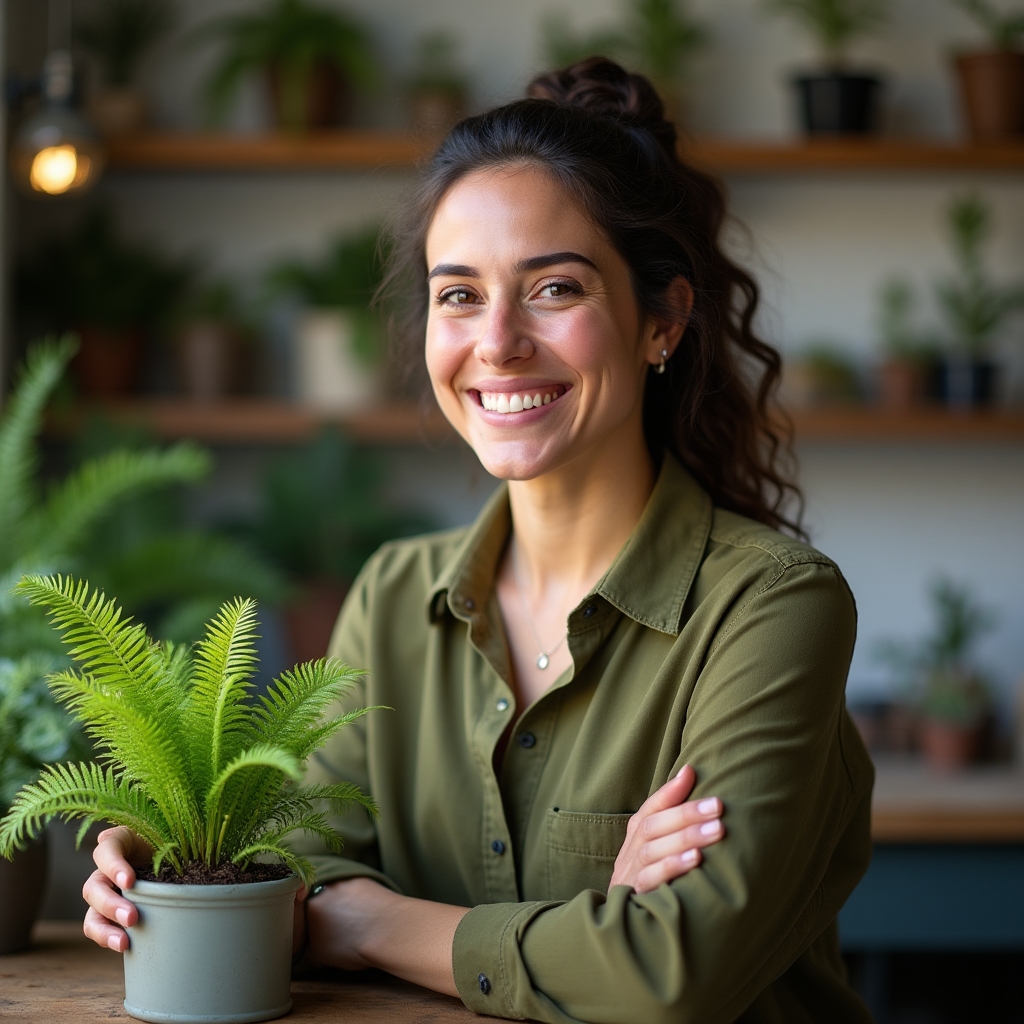 Retrato de instructora especializada en plantas epífitas para terrarios